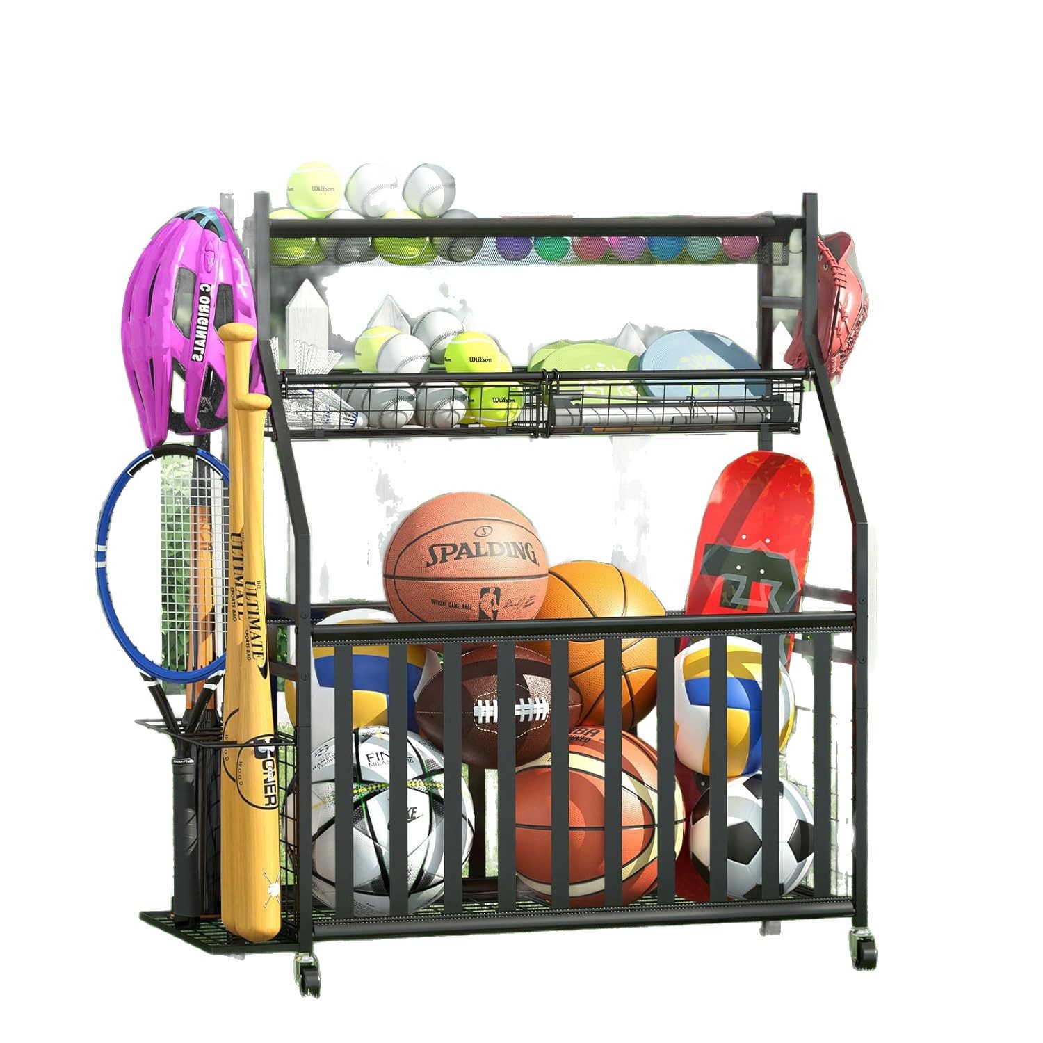 Sports Equipment Bag With Wheels - حقيبة تخزين المعدات الرياضية، رف كروي
