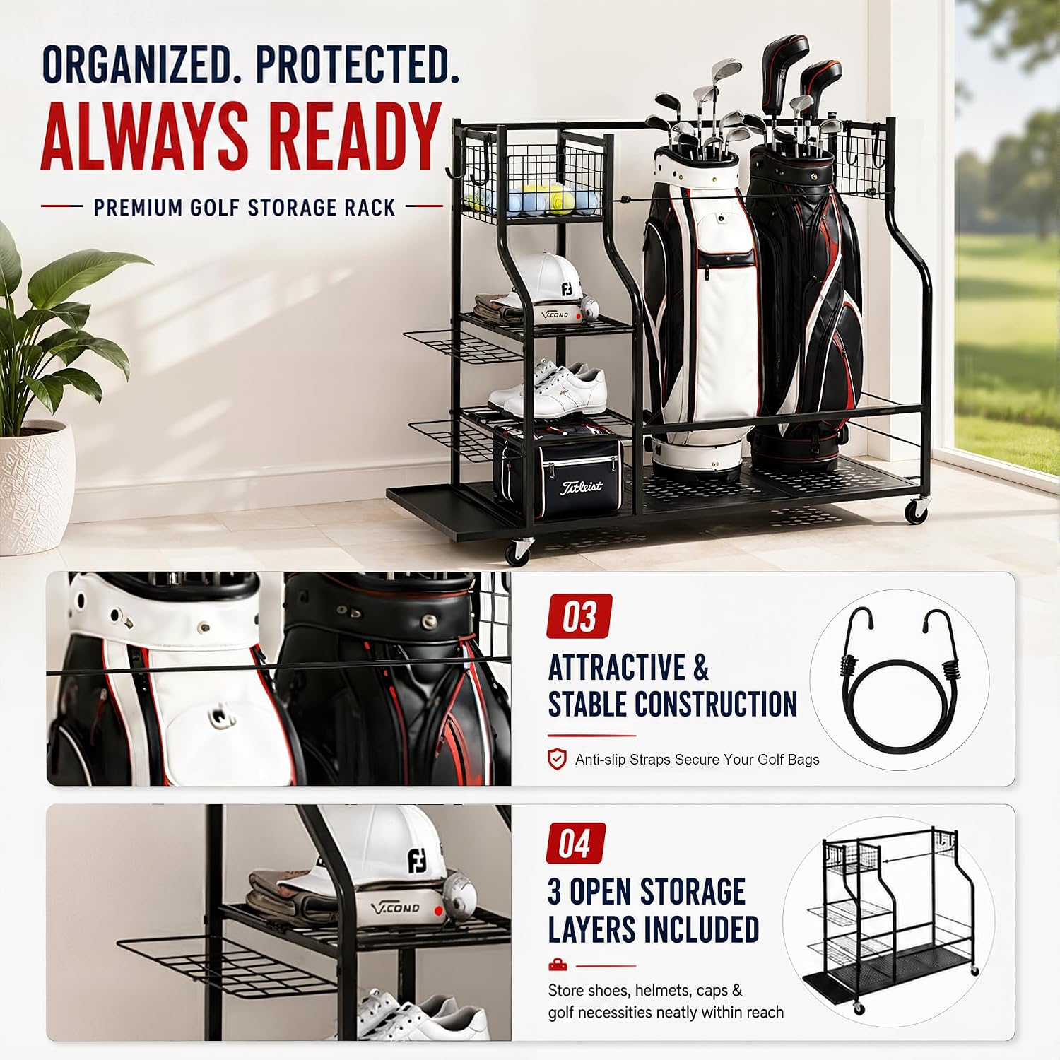 رف تخزين حقائب الجولف شديد الت - مراجعة Sports Equipment Bag With Wheels وسعره